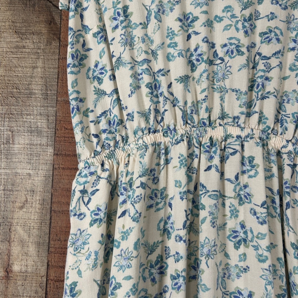 Lucky Brand Floral Midi Dress Blue Cottagecore Boho Pockets Medium - Picture 3 of 8